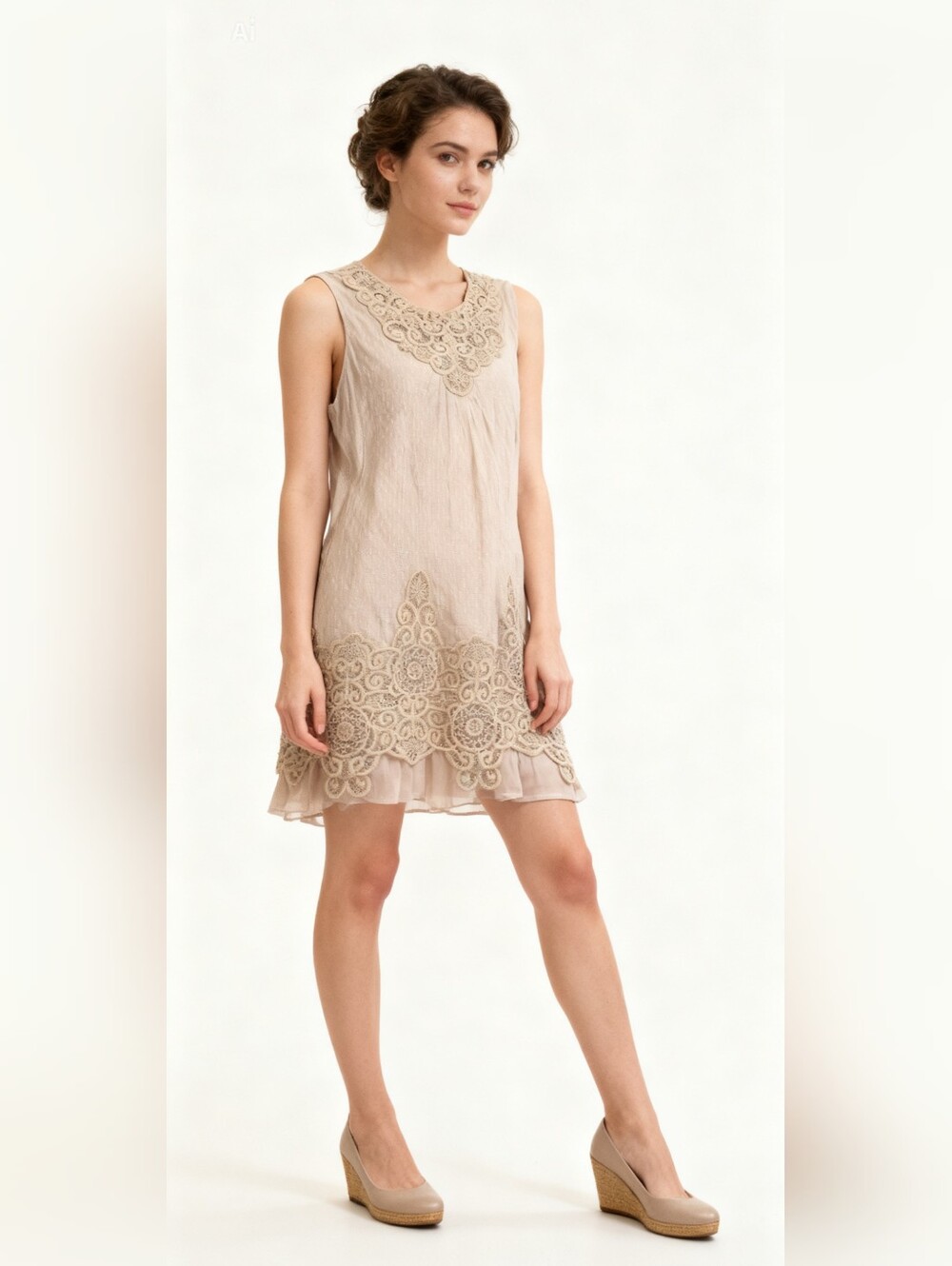 NWT Indigo Soul size L Lace Embroidered Shift Tunic Dress Mini sleeveless